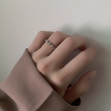 國潮新款愛心拼接戒指女開口可調節指環ins簡約冷淡風心形手飾