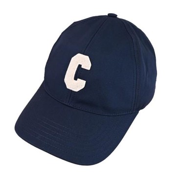 CELINE 簡約C LOGO電繡布章可調式棉質棒球帽.深藍