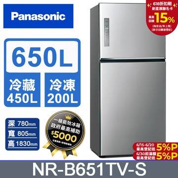 Panasonic國際牌 無邊框鋼板650公升雙門冰箱NR-B651TV-S(晶漾銀)