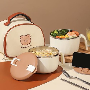 304不銹鋼泡面碗帶蓋可瀝水飯盒住校生大學生宿舍碗易清洗高顏值