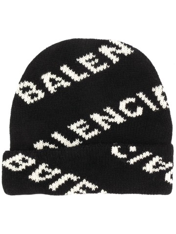 Balenciaga - knitted logo beanie - men - Polyester/Camel Hair/Wool - One Size - Black