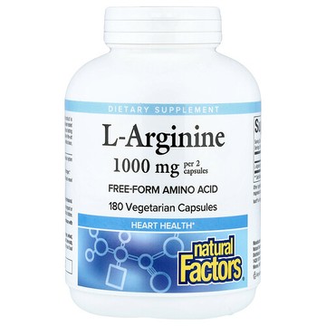 Natural Factors, L-精氨酸，180 粒素食膠囊（每粒膠囊 500 毫克）