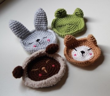 冏臉杯墊 毛線杯墊 動物杯墊 兔子 青蛙 小熊 羊 (單個售價)