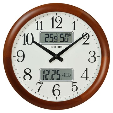 RHYTHM 日本麗聲時計 多功能液晶顯示掛鐘  棕色