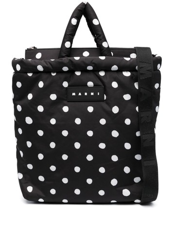 Marni - logo-patch polka-dot tote bag - women - Polyester/Polyamide/Calf Leather/Polyurethane/Acrylic/Polyurethane - One Size - Black