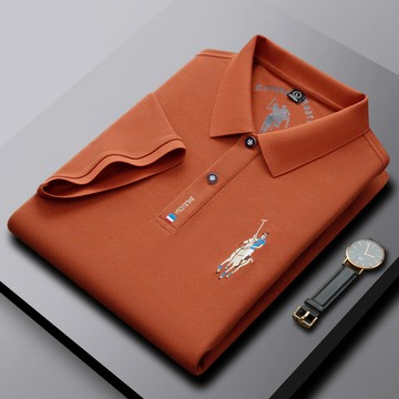 【新款熱賣】商務春夏新款薄款刺繡直筒圓領短袖時尚男現貨純色polo衫