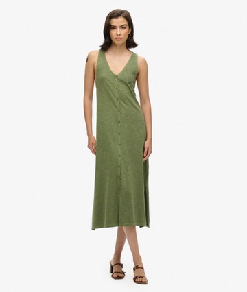 Superdry Women's Women's Beach Jersey Vest Midi Dress Khaki / Olive Khaki - Size: 6 Size: 2