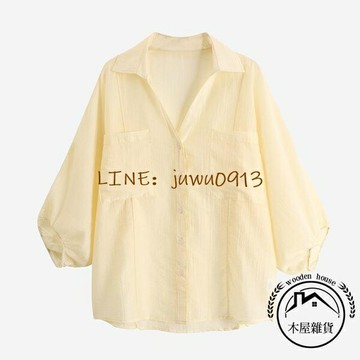 復古泡泡七分袖天絲襯衫女寬版顯瘦襯衣薄上衣流行女裝【木屋雜貨】