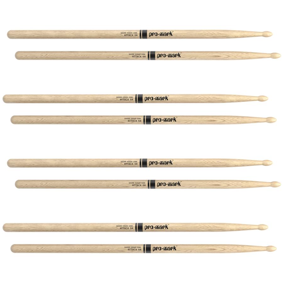 ProMark Classic Attack 5A Shira Kashi Oak Drumsticks, Oval Wood Tip, Four P