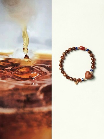 原創手工奶糖咖啡根珀手串愛心老山檀青金石s925銀手鏈生日禮物