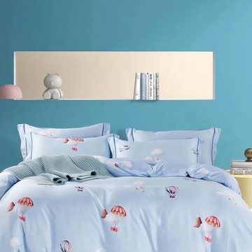 LAMINA天絲涼被 5 x 6.5尺  飛行日記 藍色-麻趣布洛灰