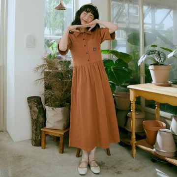 OB嚴選中大尺碼-高含棉半開襟襯衫領寬版長洋裝《KG1329》