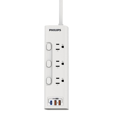 PHILIPS 飛利浦 3開3插 2USB+Type C PD 30W GaN氮化鎵延長線 CHP8431WA/96  1.8m  白色  1個