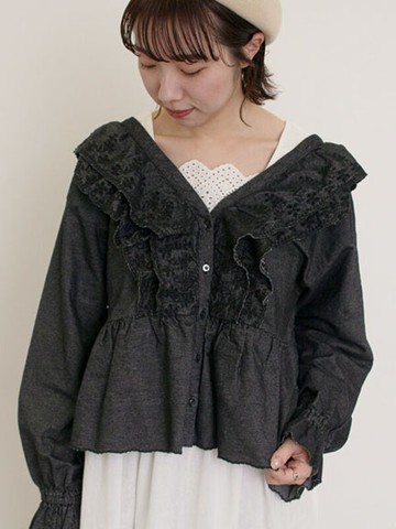 2WAY前後兩穿雙層荷葉邊造型糖果袖襯衫(0F000556510) - Samansa Mos2