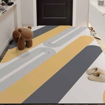 侘寂風防滑PVC皮革地墊 50 x 80cm  50 x 80 cm  黃色 + 灰色 + 白色  1個