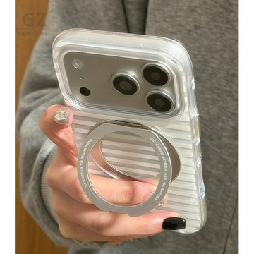 簡約白條紋360旋轉支架 適用iPhone 17 16 15 Pro Max i15 i16 17Pro 手機殼
