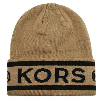 MICHAEL KORS 經典字母印花街頭個性毛帽.棕