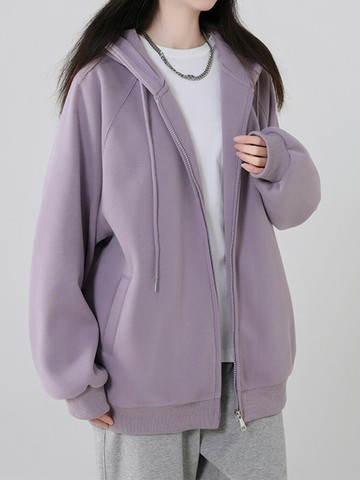 紫色秋季運動外套女款春秋山東即墨衛衣開衫拉鏈連帽薄款新款