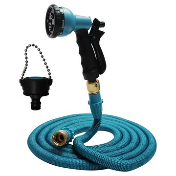 Effect 第八代高壓一體式8段彈力伸縮水管套組 可伸縮三倍長度 人體工學噴槍握把 省時省力省水 澆花洗車方便  1組  藍色