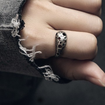 曲尾花復古做舊鏤空肌理銀戒指女原創小眾設計個性銀指環簡約飾品