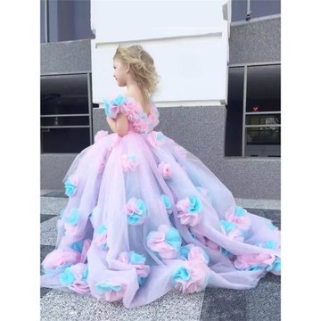 兒童晚禮服主持人鋼琴演奏粉色生日氣質公主裙女童高端拖尾禮服裝