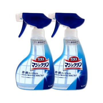 (2瓶超值組)日本KAO花王-玻璃鏡面去污光亮濃密泡沫噴霧清潔劑400ml/藍白瓶(窗戶鏡子手印擦拭洗淨液,弱鹼性密著泡噴劑,除水漬皂垢多用途洗劑)