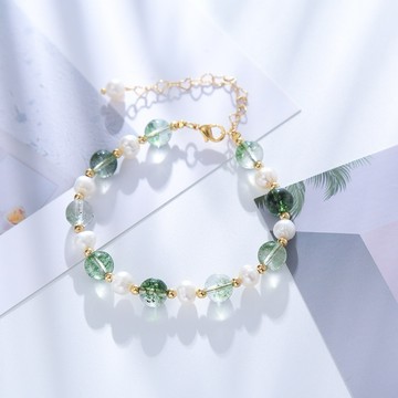 『Mika迷卡』J21現貨 新款簡約白爆花綠幽靈淡水珍珠水晶轉運招財愛情招桃花手串 預購請聊聊