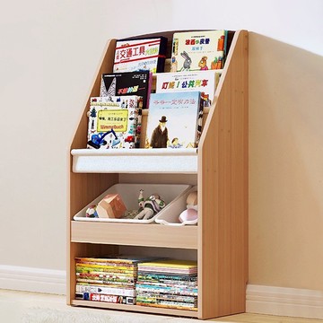 【樂樂】好好繪書架 木質兒童玩具繪本架E款 基礎/三層繪本+PE收納盒一層+格子 長63cm(寶寶閱讀收納架 二合一體 實木落地書架)基礎/三層繪本-E款63cm