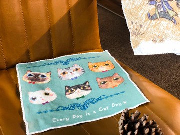 【手帕】天天貓日(綠) / 100%純棉精緻小方巾手帕*超可愛六色貓咪