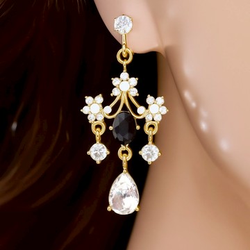 台灣現貨4.5公分夾式耳環一對 鋯石水晶鑽 華麗宮廷 性感 水滴 花朵 螺旋耳夾 精緻 高質感 E122T