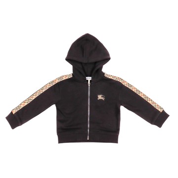 BURBERRY Kids 經典格紋側邊飾條黑色連帽外套
