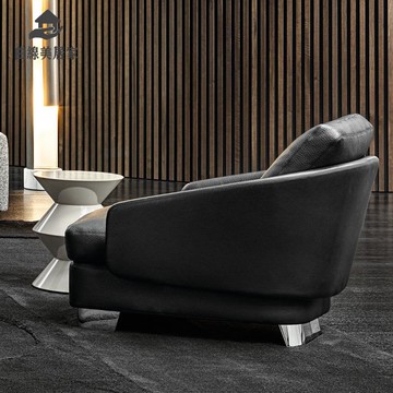 輕奢單人沙發椅 不銹鋼金屬腳意式布皮藝設計師休閑椅qxm8291