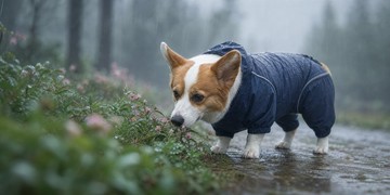 柯基犬專屬 透氣機能雨衣 短腿友善款 可定製修改-午夜藍