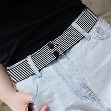腰帶女4CM寬百搭配裙子淺藍條紋松緊腰封韓版顯瘦牛仔褲皮帶彈性