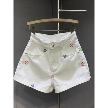 白色刺繡設計感牛仔短褲女夏季辣妹高腰時尚百搭休閑闊腿A字熱褲