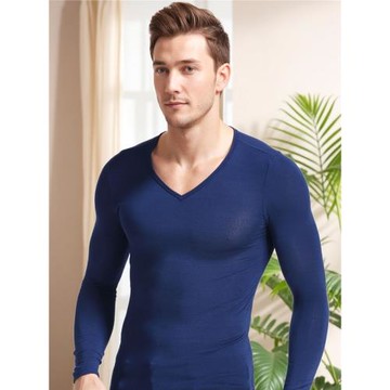 莫代爾純色V領柔軟男士保暖T恤