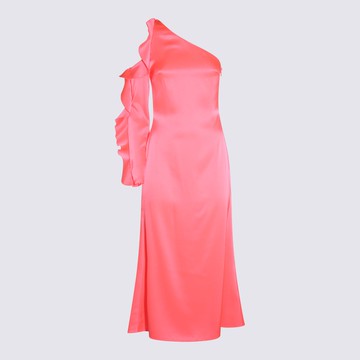 David Koma Neon Pink Satin Midi Dress
