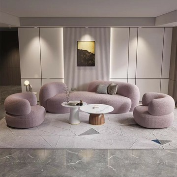 【台灣公司 可打統編】羊羔絨布藝弧形沙發 茶幾現代簡約客廳美容院服裝店網紅沙發 網紅款 可開發票 全館六折 工廠現貨直銷 新品特價 c9112