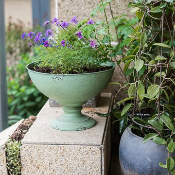 掬涵 大型鐵藝高腳杯花器花盆 裝飾收納復古Tiffany藍雜貨花園