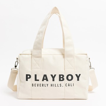 【官網獨家】PLAYBOY - 旅行袋附長背帶  Canvas +系列 - 米白色/551-1601-01-8