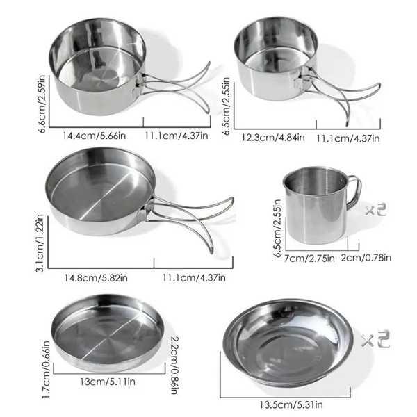 ステンレス製のアウトドアキャンプ調理器具セット ピクニックやハイキング用の超軽量ポータブル調理器具 8ピース セット