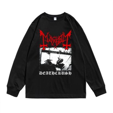 挪威黑金屬搖滾Mayhem殘害樂隊印花長袖t恤純棉寬松潮流男女同款