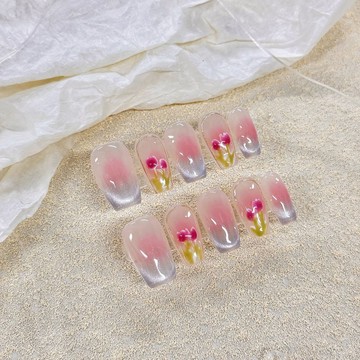 💟加一手工甲💅🏻純手工穿戴甲腮紅美甲貼片鬱金香貓眼高級感假指甲貼新娘甲片純手工穿戴甲 GRED