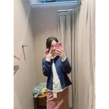 木巨248+ 雙層編織開衫秋季短外套2024女裝純色上衣針織衫外衣