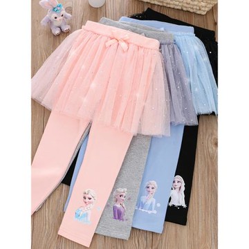 女童純棉網紗裙褲25春秋新款兒童小女孩寶寶假兩件打底褲洋氣褲子