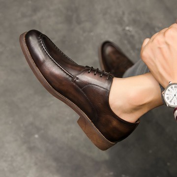 商務休閑皮鞋男韓版潮春夏季真皮透氣男鞋男士英倫軟底系帶正裝鞋