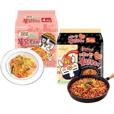 人気のプルダックポックン麺2種 ロゼプルダック1袋(4入) ラブリーホット1袋(5入)