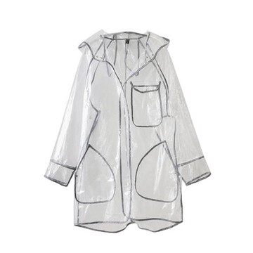 2021歐美春夏透明防風連帽運動型pvc雨衣外套女潮寬松中長款風衣