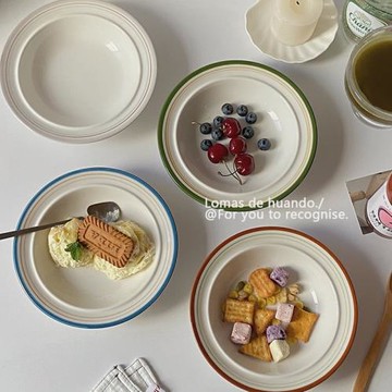 ins早餐碗法式油彩描邊甜品碗蛋糕點心碟復古好看冰淇淋餐廳碗