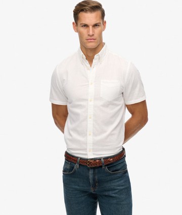 Superdry Men's City Cotton Linen Short Sleeve Shirt White Size: XL